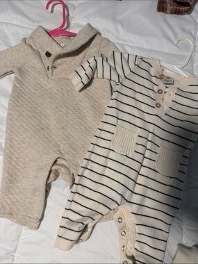 Janie and Jack Quilted Oatmeal Rompers